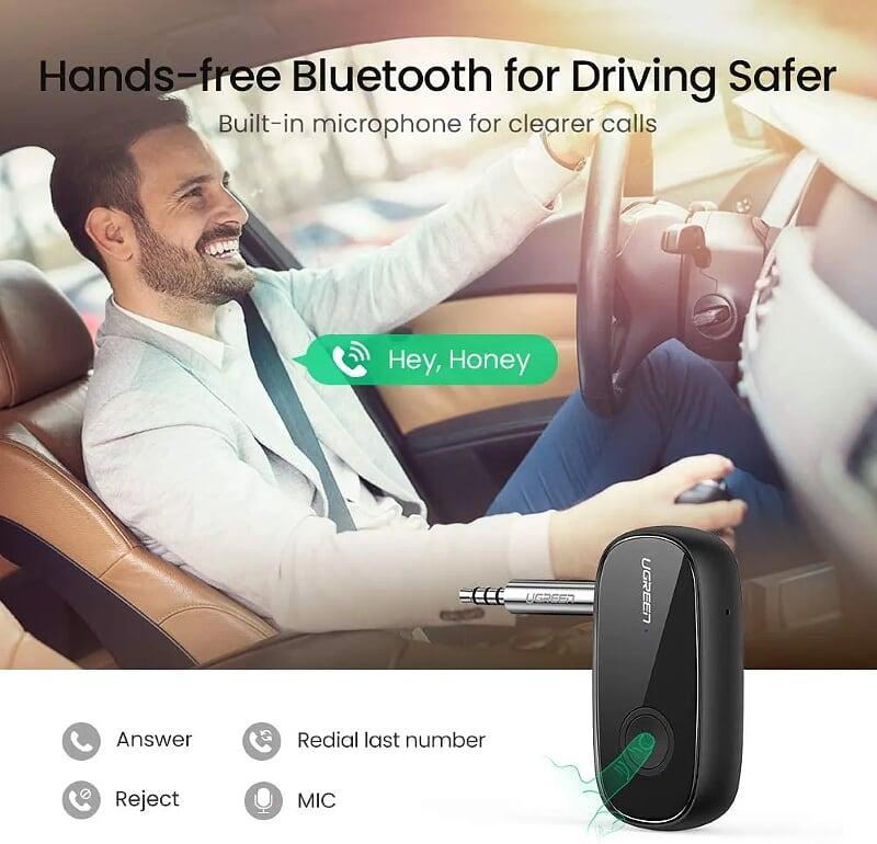 Ugreen UG70304CM279TK v5.0 3.5mm bộ nhận Bluetooth dùng cho xe hơi hay cổng âm thanh Aux - HÀNG CHÍNH HÃNG