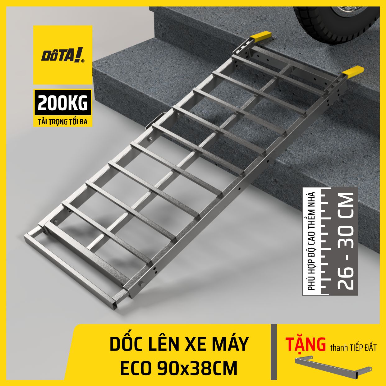 Dốc Lên Xe Máy (Cầu Dắt Xe Máy) DôTA ECO 90x38CM (Tặng thanh Tiếp đất)