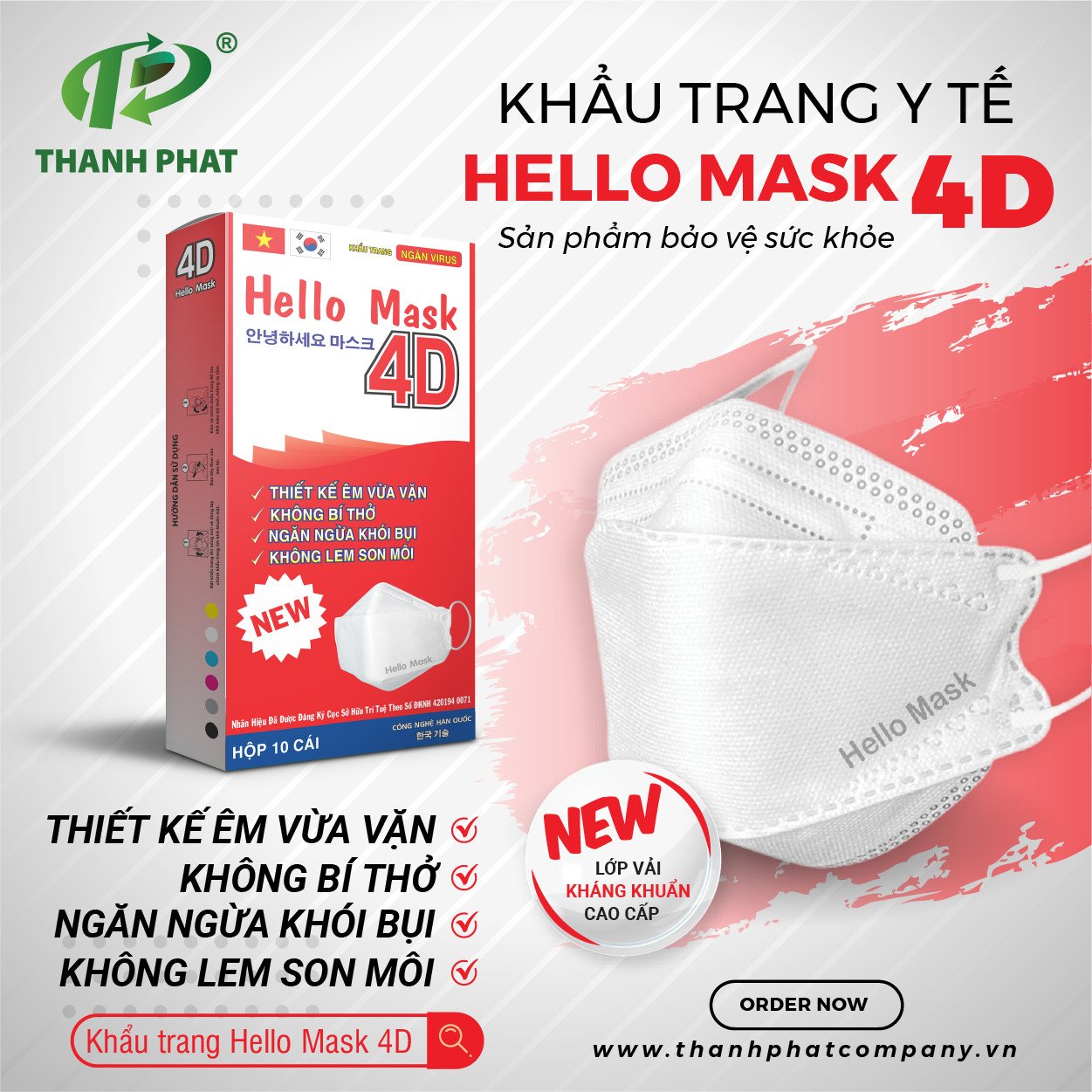 [Vải Không Dệt PP- Vải Cao Cấp SMS] Khẩu Trang 4D Cao Cấp Hello Mask Hộp 10 Cái Kháng Khuẩn, Chống Bụi Mịn Hiệu Quả