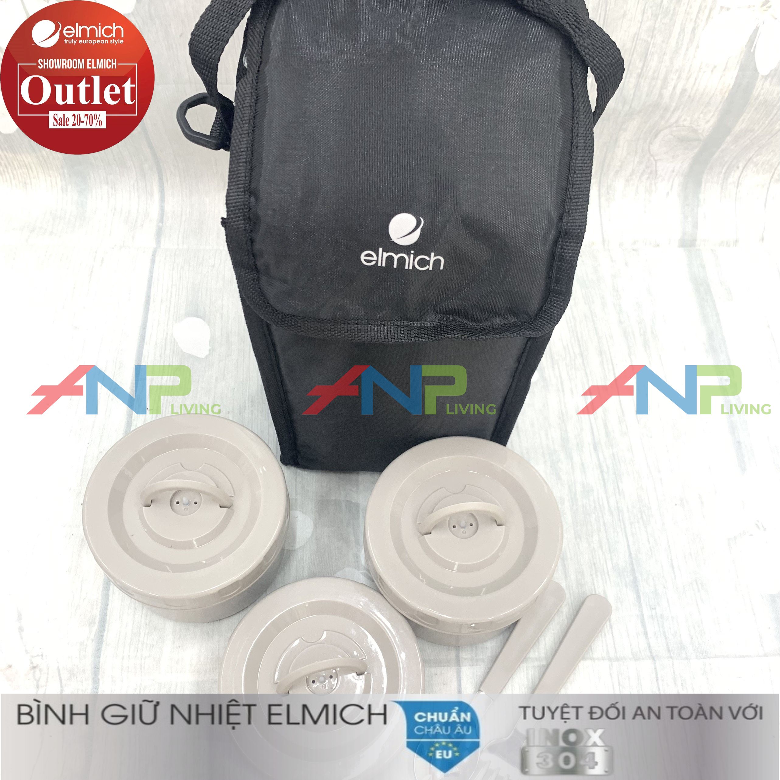 Hộp Đựng Cơm Giữ Nhiệt 3 Ngăn Inox 304 nóng 12h lạnh 24h ELMICH El8030 2200ml