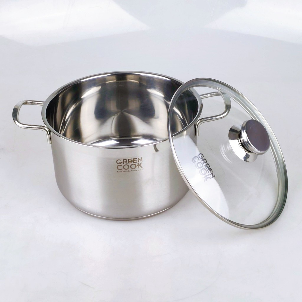 Bộ 3 nồi inox đáy từ 3 lớp Greencook GCS06 dùng được trên mọi loại bếp, quai cách nhiệt size 16/20/24cm