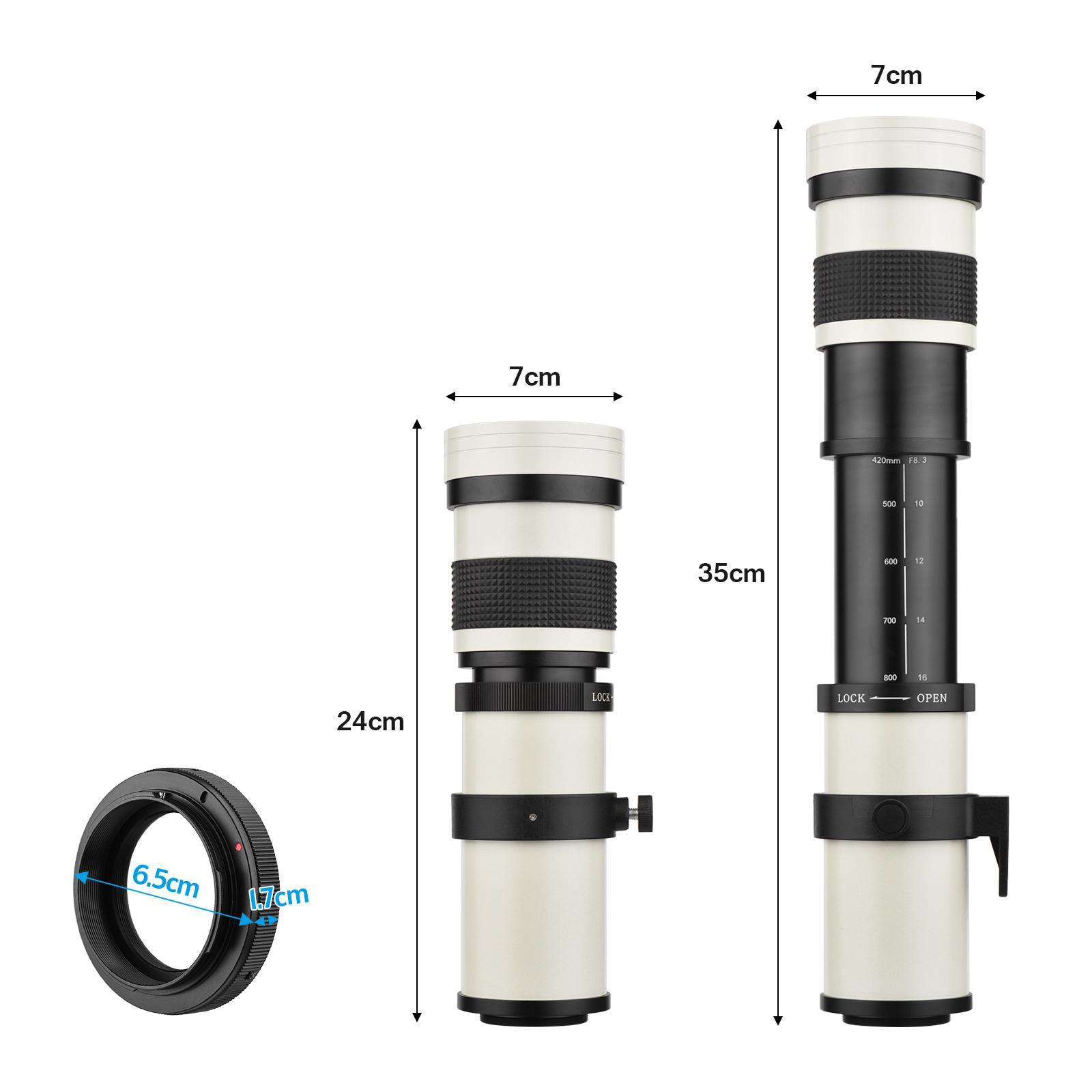 Camera MF Super Telephoto Zoom Lens F/8.3-16 420-800mm T Mount with Adapter Ring Universal 1/4 Thread for Canon