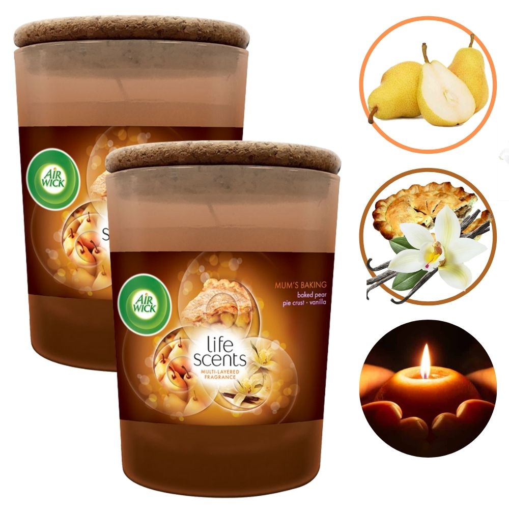 Combo 2 ly nến thơm tinh dầu Air Wick Mum's Baking 185g - bánh vani nướng, nến trang trí, thơm phòng, thư giãn, hỗ trợ khử mùi