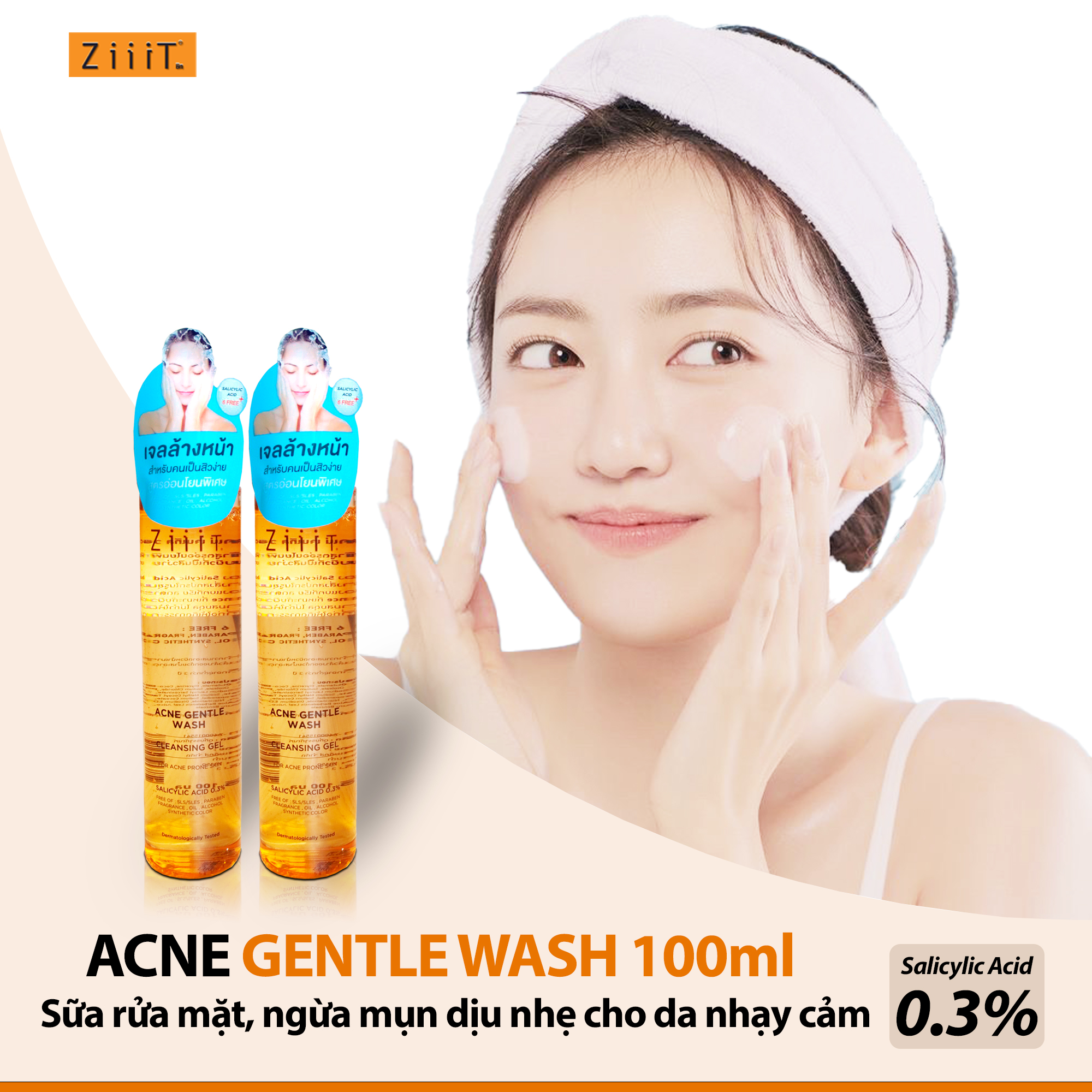 Gel Rửa Mặt Ngừa Mụn ZIIIT ACNE GENTLE WASH 100ml Cho Da Dầu Mụn Nhạy Cảm, Hỗ Trợ Giảm Nhờn Ngừa Mụn