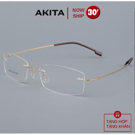 ( thanh lý rẻ 50AKITA)Gọng kính không vành dẻo hợp kim TITANIUM dùng thay tròng, chống bụi, thời trang siêu nhẹ