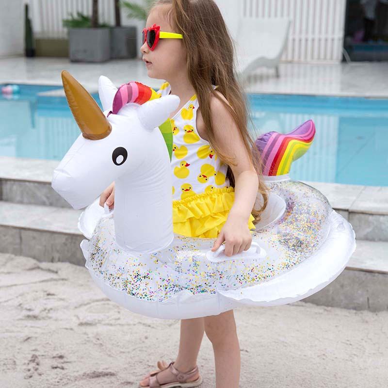 Phim hoạt hình sequin vàng hồng hồng hạc ngồi nhẫn trẻ em trẻ em trẻ em bé kỳ lân bơi vòng