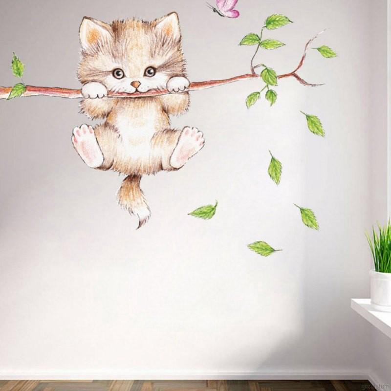 Miếng dán tường hình cái cây và bướm theo phong cách hoạt hình dùng trang trí phòng