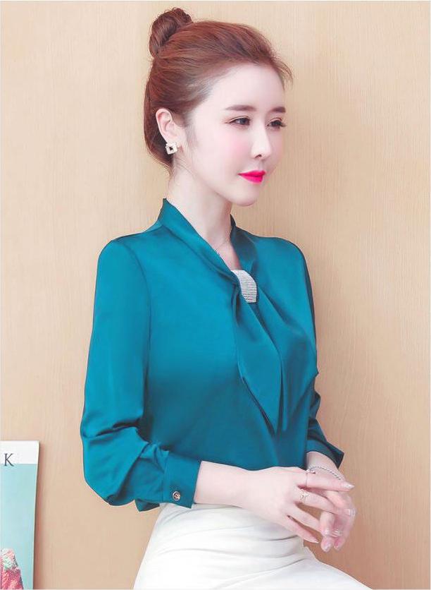 Áo sơ mi công sở phối nơ cổ kèm phụ kiện - SB2001