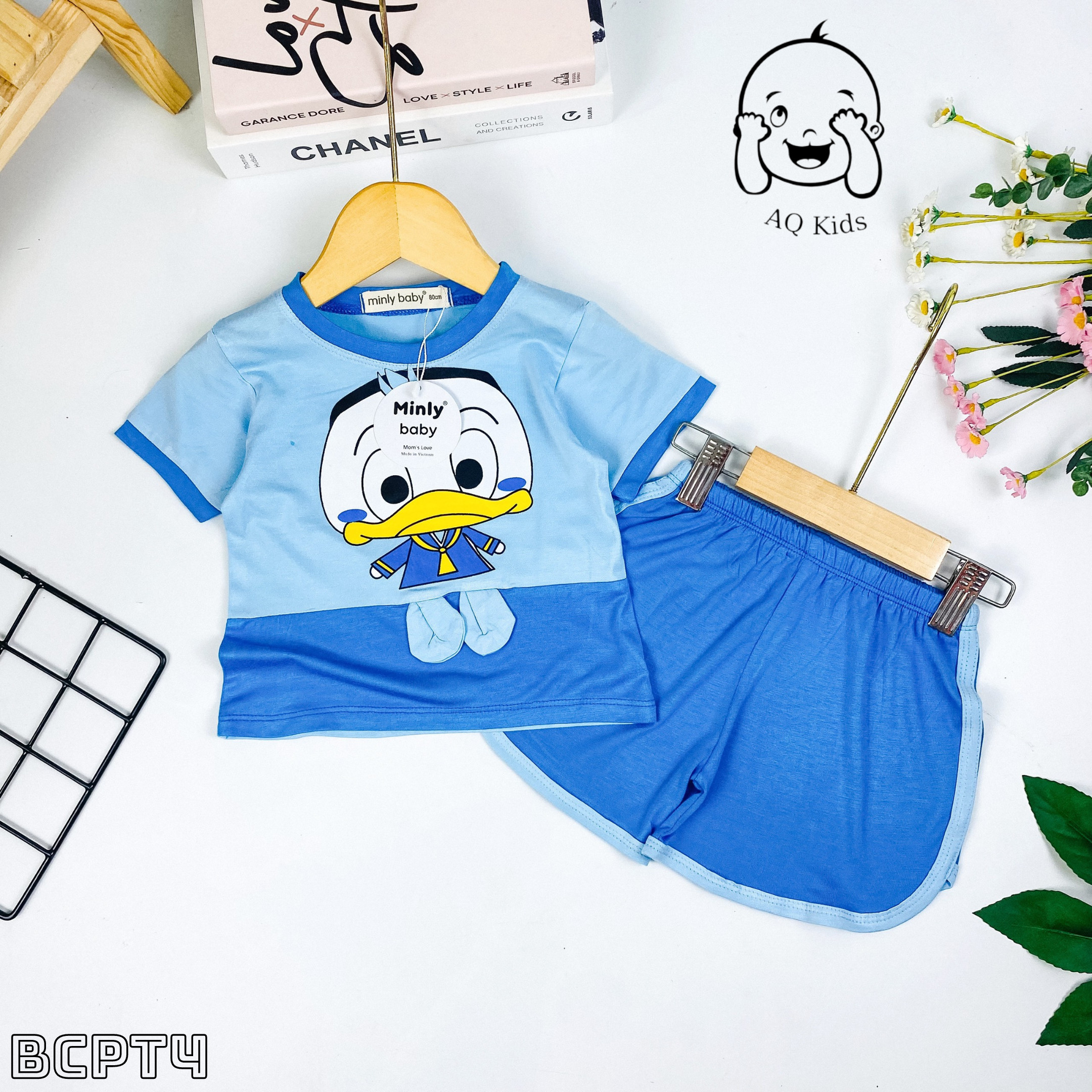 Bộ Cộc Tay THUN LẠNH MINKY MOM In Hình Toàn Thân Dễ Thương Cho Bé