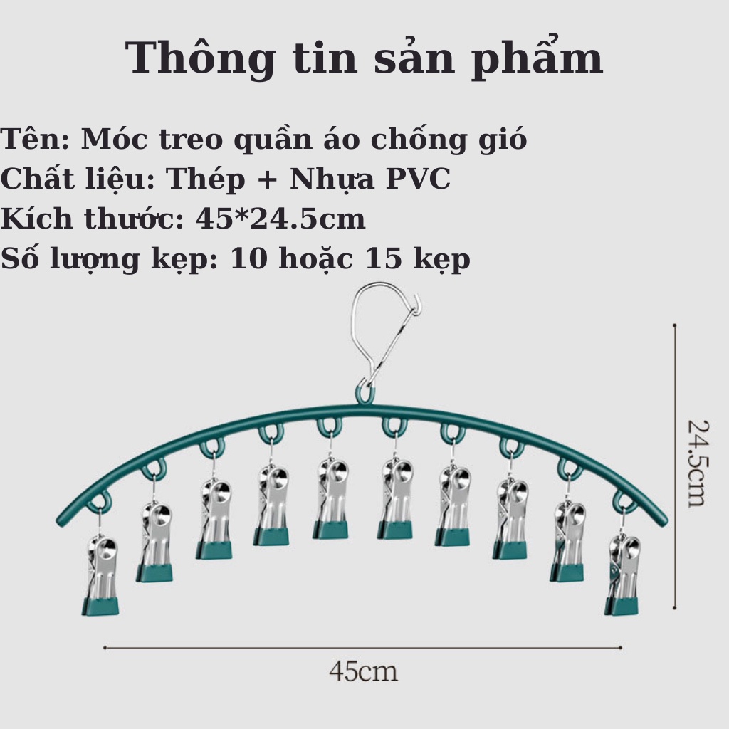 Móc treo đồ lót, tất có khóa chống gió, chống trượt với 10 bộ ghim giữ - Móc treo đồ lót, móc kẹp treo quần áo 10 kẹp phơi