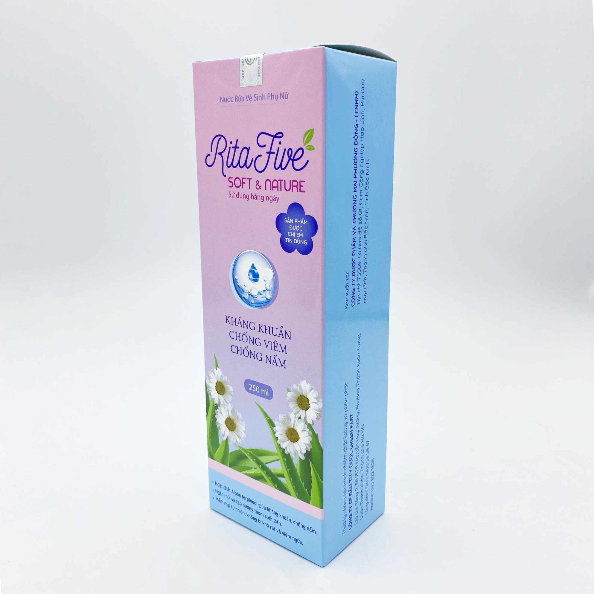 Dung Dịch Vệ Sinh Phụ Nữ Ritafive (250ml) - Mềm mại tự nhiên, ngăn ngừa viêm nhiễm, kháng khuẩn, chống nấm, ngăn mùi giúp bạn tự tin trọn 24h