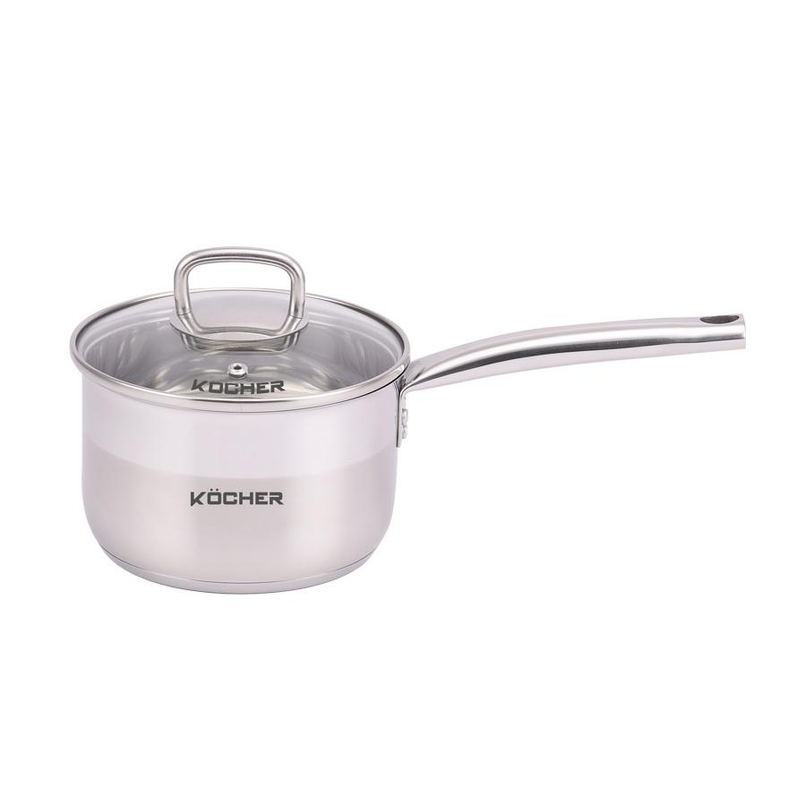 Nồi quánh inox Kocher nấu cháo cho bé có tay cầm inox 304 5 đáy cao cấp size 16cm - Hàng chính hãng