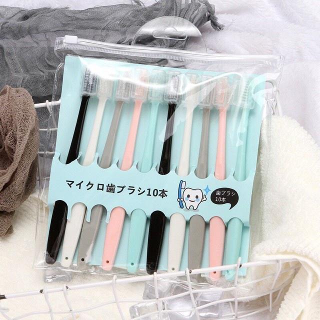 Sét 10 Bàn Chải Xuất Nhật Có Nắp Đậy Kèm Túi Zip Kháng Khuẩn Chăm Sóc Răng Miệng Hiệu Quả
