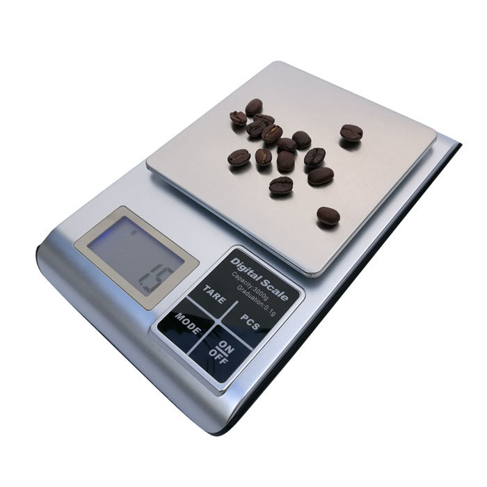 Cân điện tử mini để bàn nhà bếp có khay đựng để đồ tải trọng tối đa 3kg/0.1g độ chính xác cao, chức năng trừ bì tiện lợi 5kw