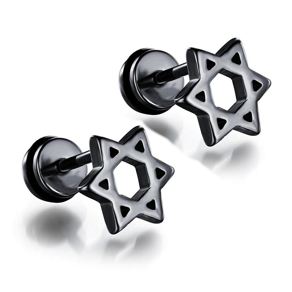 Star of David Stainless Steel Ear Stud Earrings Screw Women Man Gift Silver