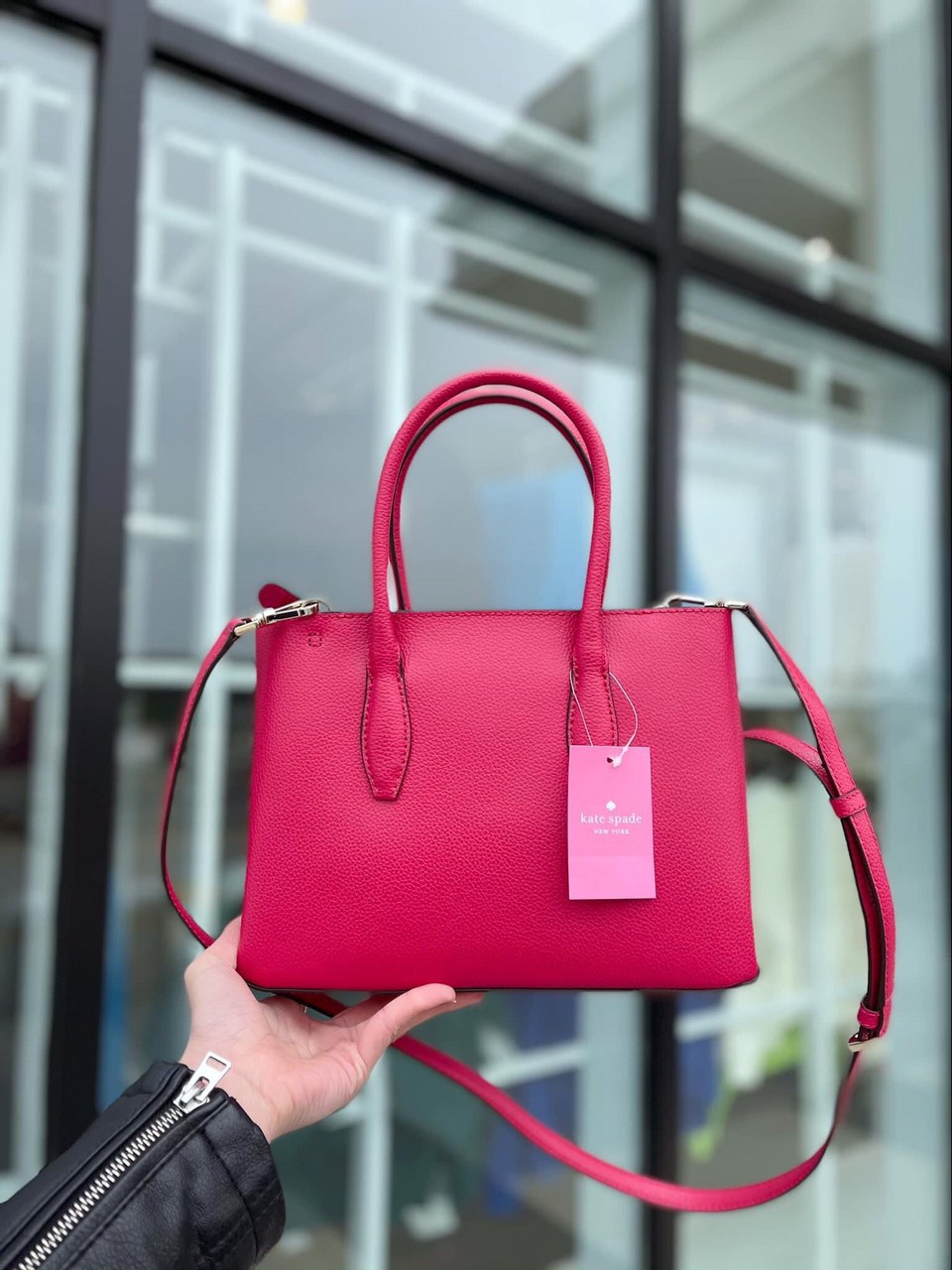 Túi kate small top zip satchel màu đỏ hồng 24*19*14cm WKRU6114