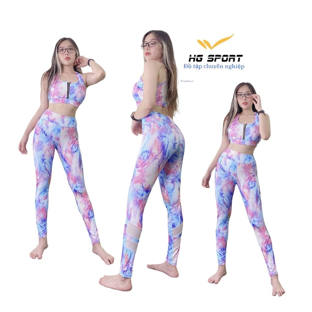 Bộ tập Gym, Yoga, Zumba, Aerobic nữ,quần dài áo bra set kéo khoá phối lưới cao cấp Hg Sport SDBR05