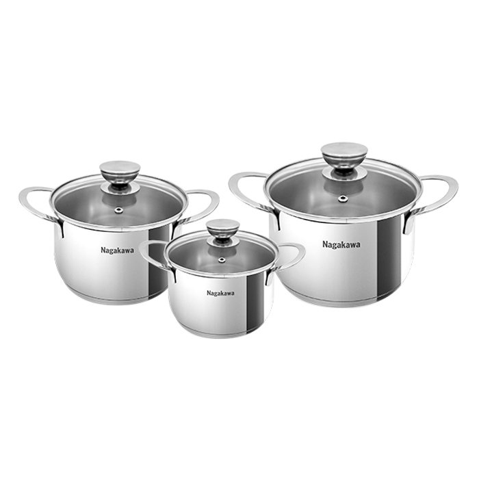 Bộ 3 Nồi Inox 304 Đáy Từ 5 Đáy Nagakawa NAG1351 - Hàng Chính Hãng