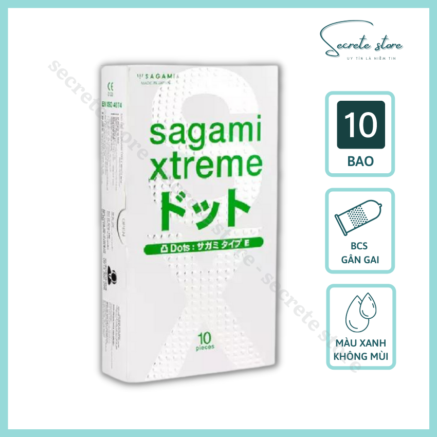 Bao cao su Sagami Xtreme White - thương hiệu Nhật Bản có gân gai, màu xanh lá cây