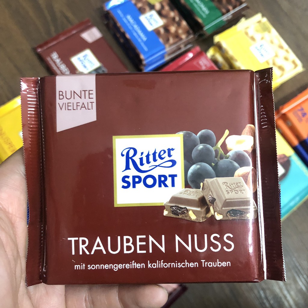 Combo 6 thanh Chocolate Ritter Sport Trauben Nuss nhân Nho &amp; Hạt dẻ 100gr