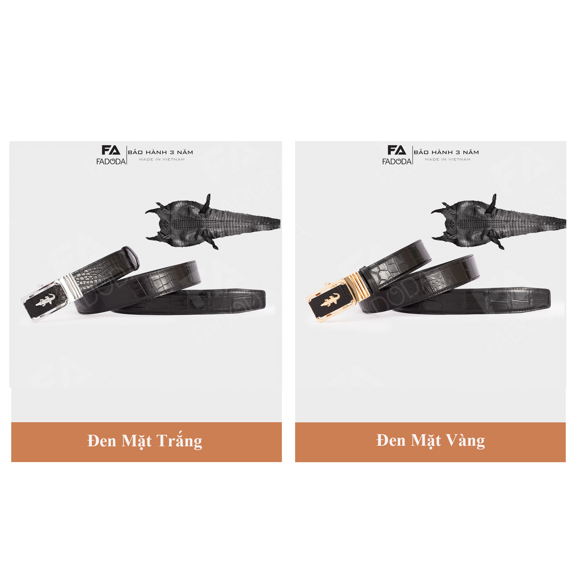 Thắt lưng nam da cá sấu FA DO DA SP-FCB03BD dây liền bản rộng 4.0 cm làm từ vùng da bụng của cá sấu