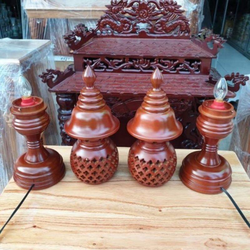 Cặp đèn thờ gỗ xà cừ size 48 hàng cao cấp loại 1