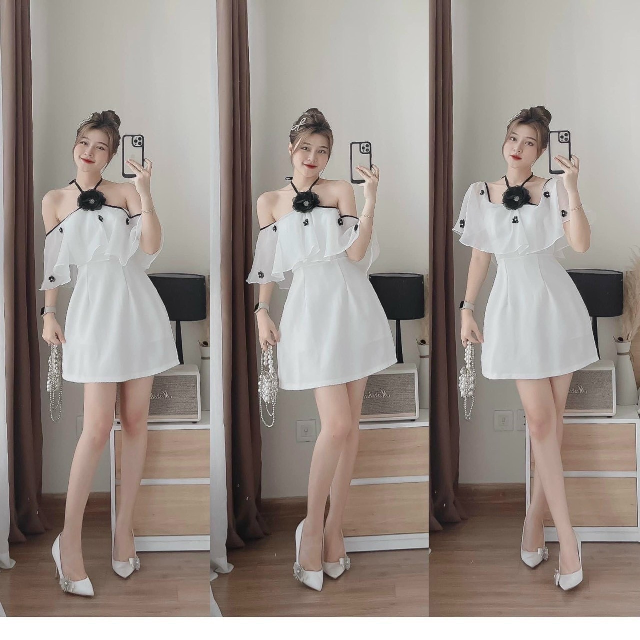 ĐẦM VIỀN PHỐI BÈO ĐÍNH HOA  MÀU Y HÌNH