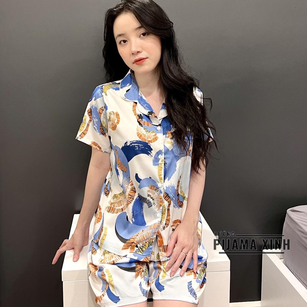 Đồ Ngủ Nữ Bộ Pijama Đùi Họa Tiết Hoa Đẹp Chất Lụa Cao Cấp Thoáng Mềm, Thấm Hút Co Giãn Nhẹ