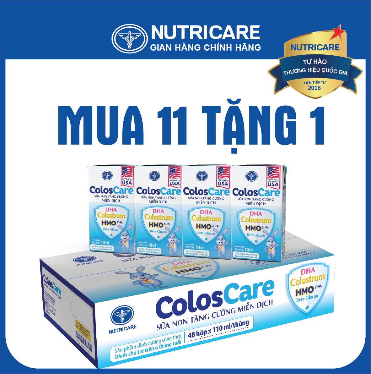 [Mua 11 lốc tặng 1] Sữa nước Nutricare ColosCare tăng cường miễn dịch (110ml)