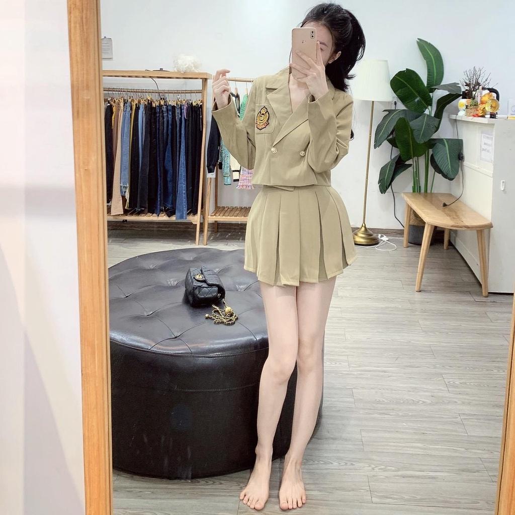 Sét áo GG cổ vest crt mix cv xếp li