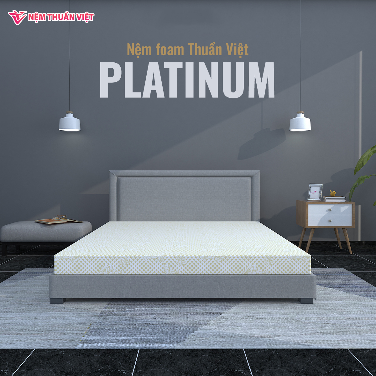 (1m2x2mx20cm) Nệm Foam Cao Cấp Thuần Việt Platinum Công Nghệ Hoa Kỳ, Kháng Khuẩn Tối Ưu