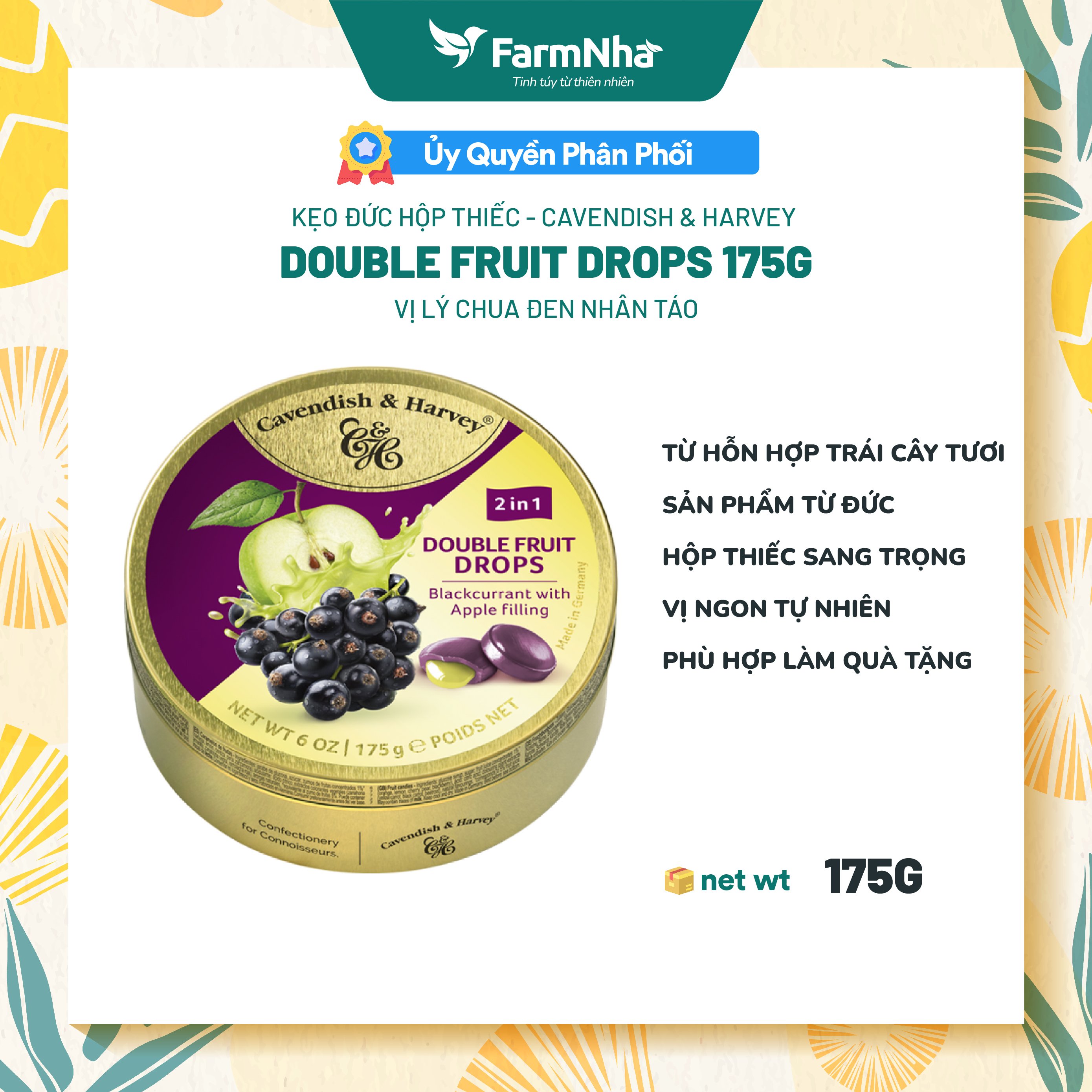 Kẹo Trái Cây Cavendish & Harvey Vị BLACKCURRANT WITH APPLE FILLING Hộp 175gr - Hãng chính hãng