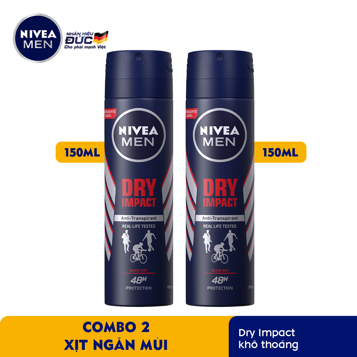 Combo 2 Xịt Ngăn Mùi NIVEA MEN Dry Impact Khô Thoáng 150ml - 81602