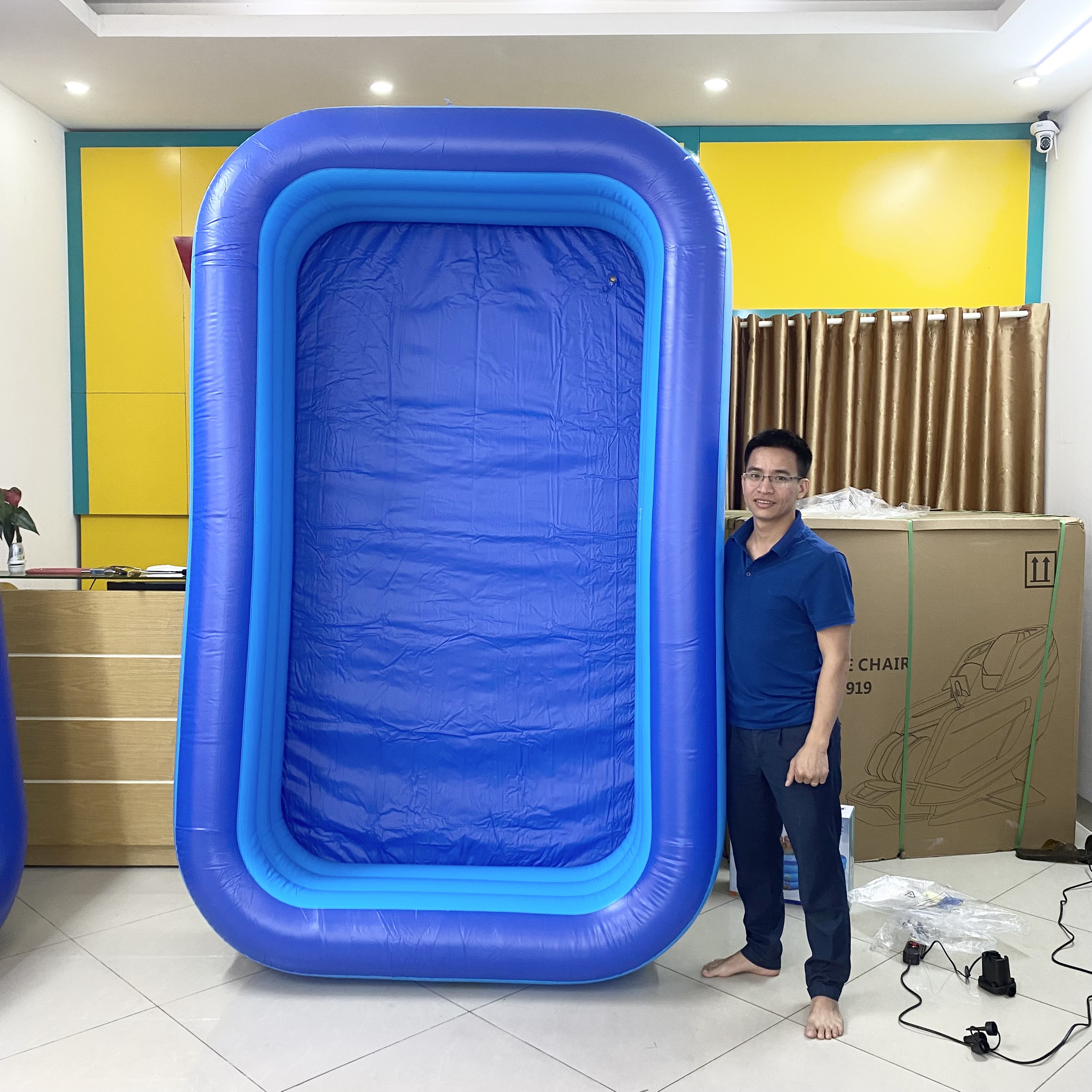 Bể bơi phao cho bé swimming pool KT 262*165*60cm tặng bơm điện, lọ keo và 2 miếng dán