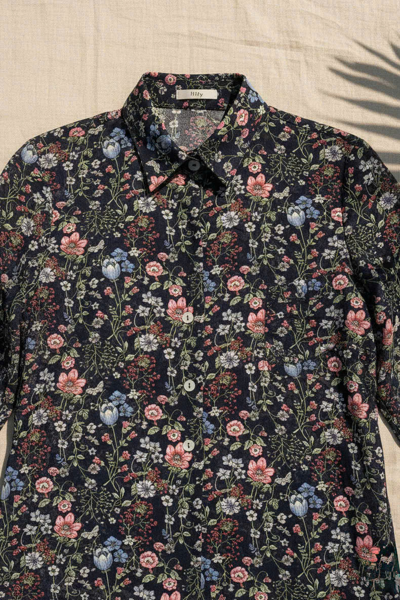 Áo Sơ Mi Hoa Điểm Ngọc, Áo Sơ Mi Tay Dài Nữ Chiffon Voan Hoa Cổ Điển Vintage thời trang thiết kế Hity Top171