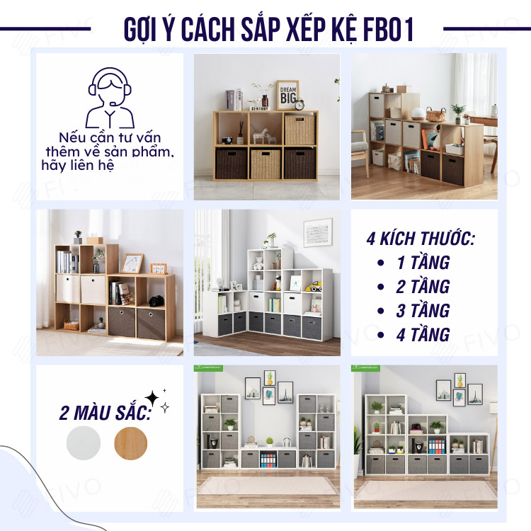 Kệ Sách Tổ Ong Gỗ MDF FIVO FB01 Màu Trắng Sáng Tạo Đa Công Dụng Dễ Lắp Ráp