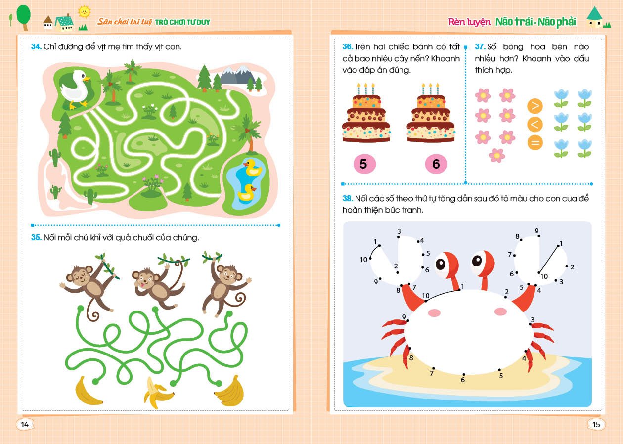 Sách- Combo 3 cuốn - Sân chơi trí tuệ - trò chơi tư duy rèn luyện NÃO TRÁI NÃO PHẢI dành cho trẻ từ 3-6 tuổi