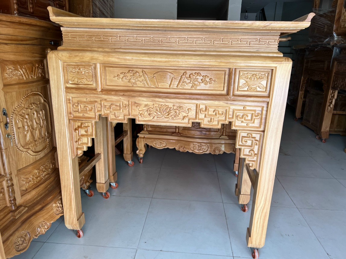 Án gian thờ gỗ gõ mẫu hiện đai,bàn thờ gỗ,bàn phật gia tiên ngang 1m54