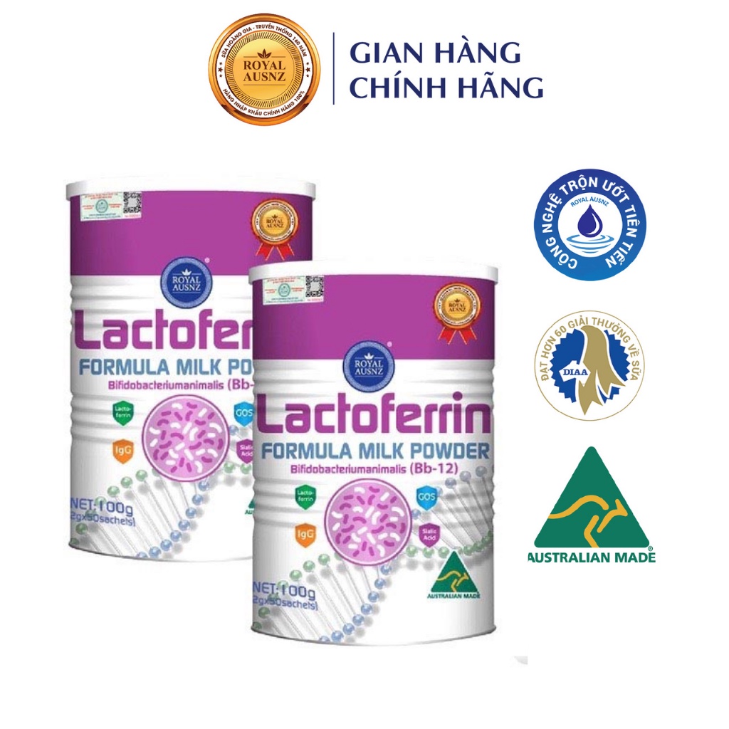 Combo 2 Hộp Sữa Bột Hoàng Gia Úc Lactoferrin Formula Milk BB-12 Tăng Cường Hệ Miễn Dịch ROYAL AUSNZ 100g