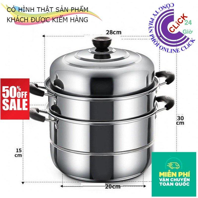 Nồi Hấp Inox 3 Tầng Đa Năng 28cm - Xửng Hấp Nhanh Tiết Kiệm Nhiên Liệu - Hàng Cao Cấp