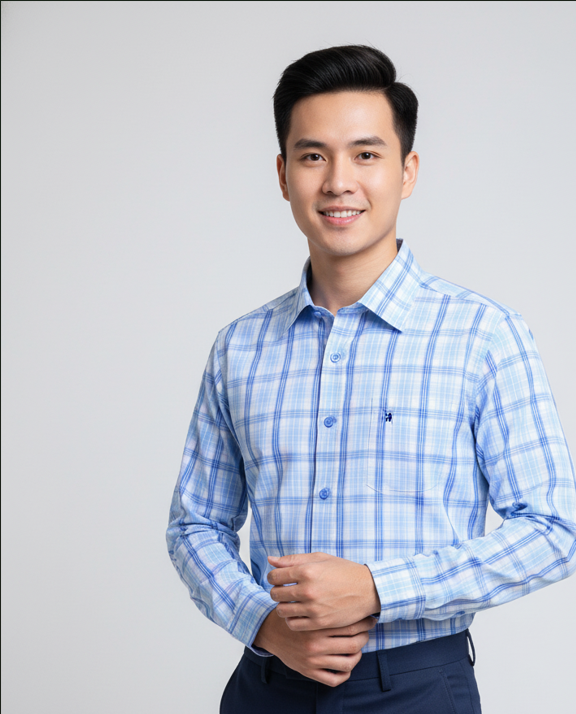 Áo Sơ mi tay dài Khatoco sale 374k ( giá tem 468k)