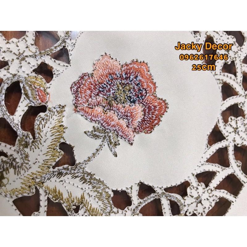 Khăn trải bàn TRÒN 25CM THÊU HOA Nhật Bản - HÀNG ĐẸP
