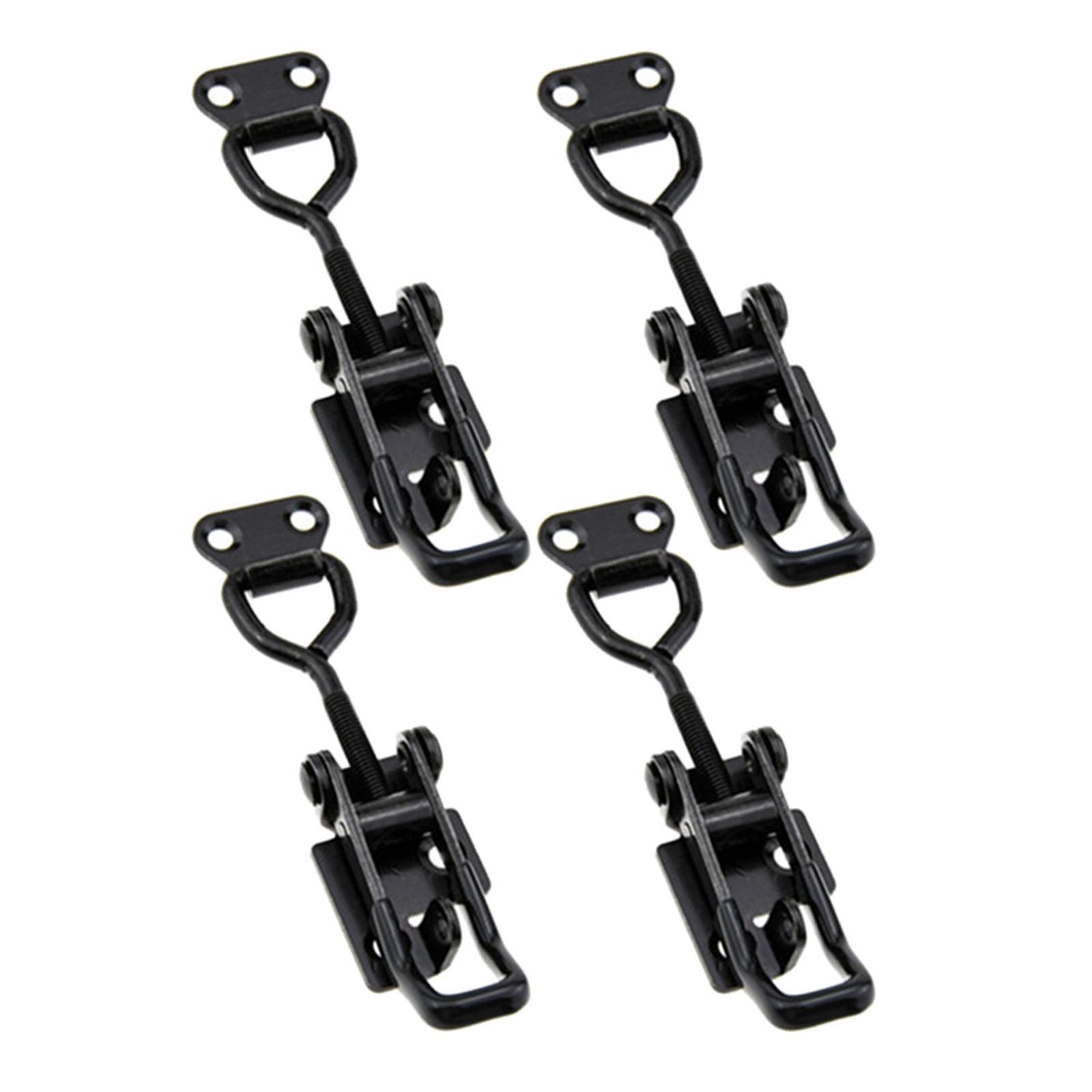 4x Toggle Clamps Cabinet Boxes Lever Handle Heavy Duty Toggle Hasp Hook Black Toggle Pull Adjustable for Wooden Box Case Trunk Tool Boxes Case