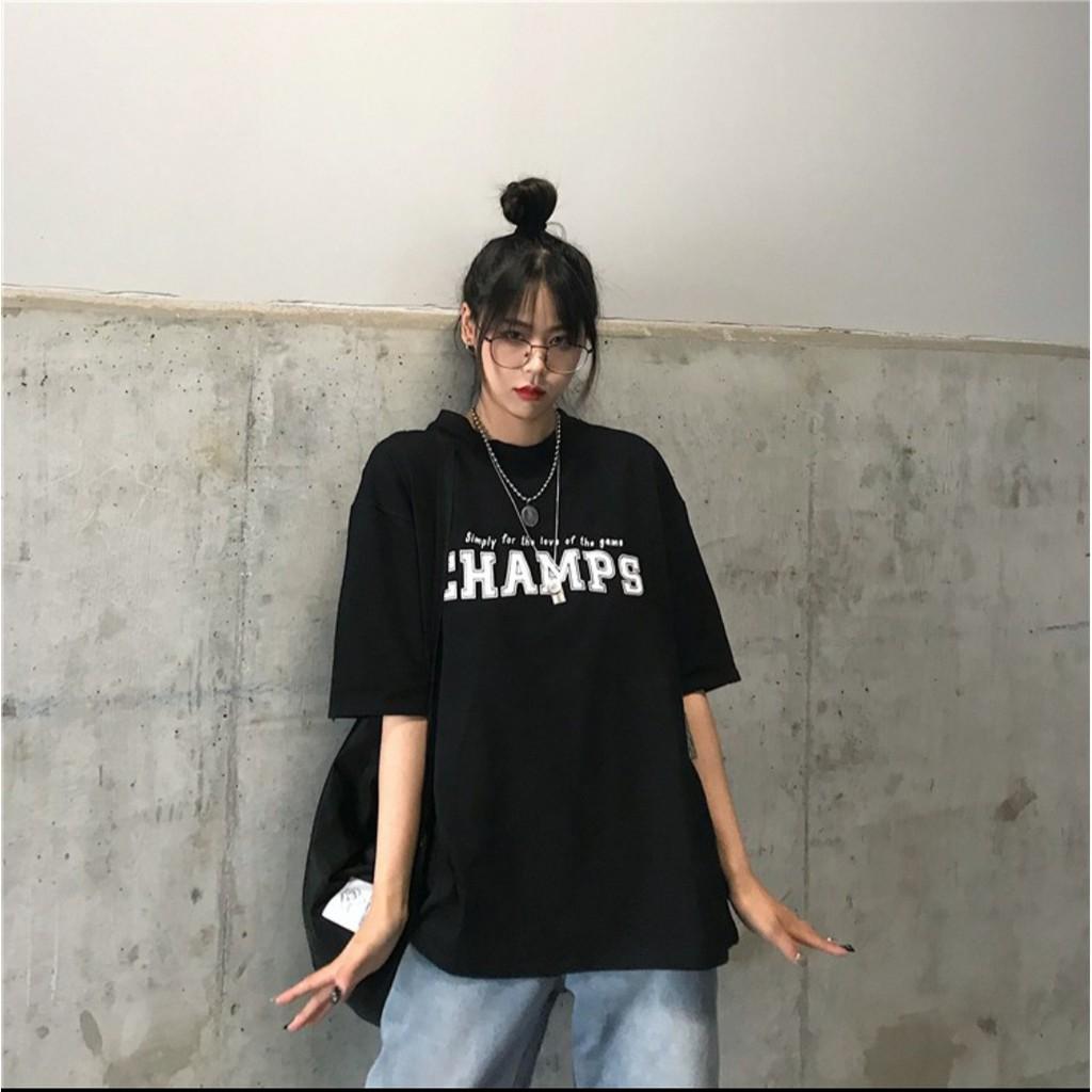Áo Thun Tay Lỡ Oversize Hình In Chữ CHAMPS Nam Nữ Đều Mặc