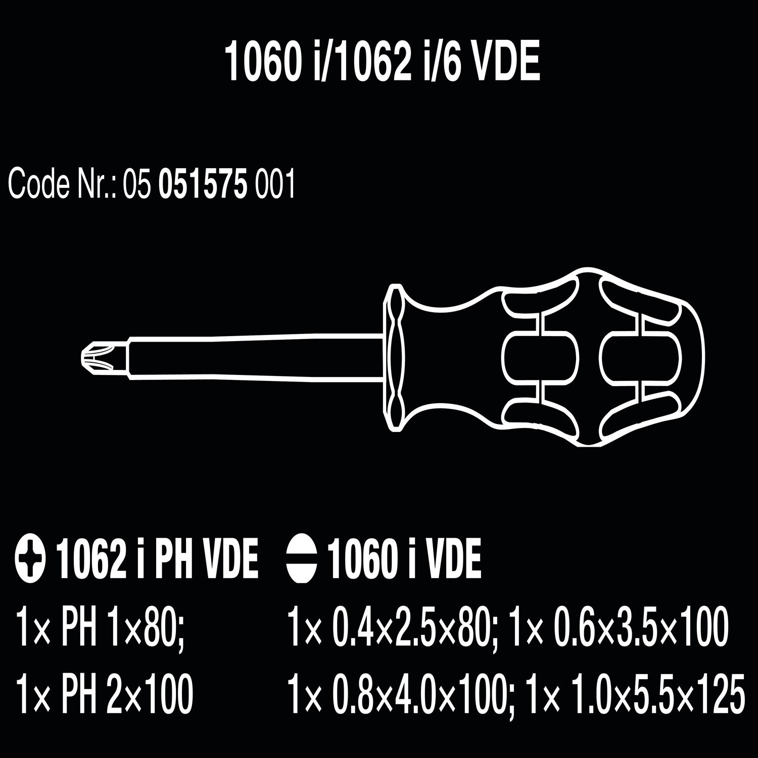 Bộ tua vít cách điện Wera 05051575001 1060 i/1062 i/6 Kraftform VDE screwdriver set gồm 6 cái