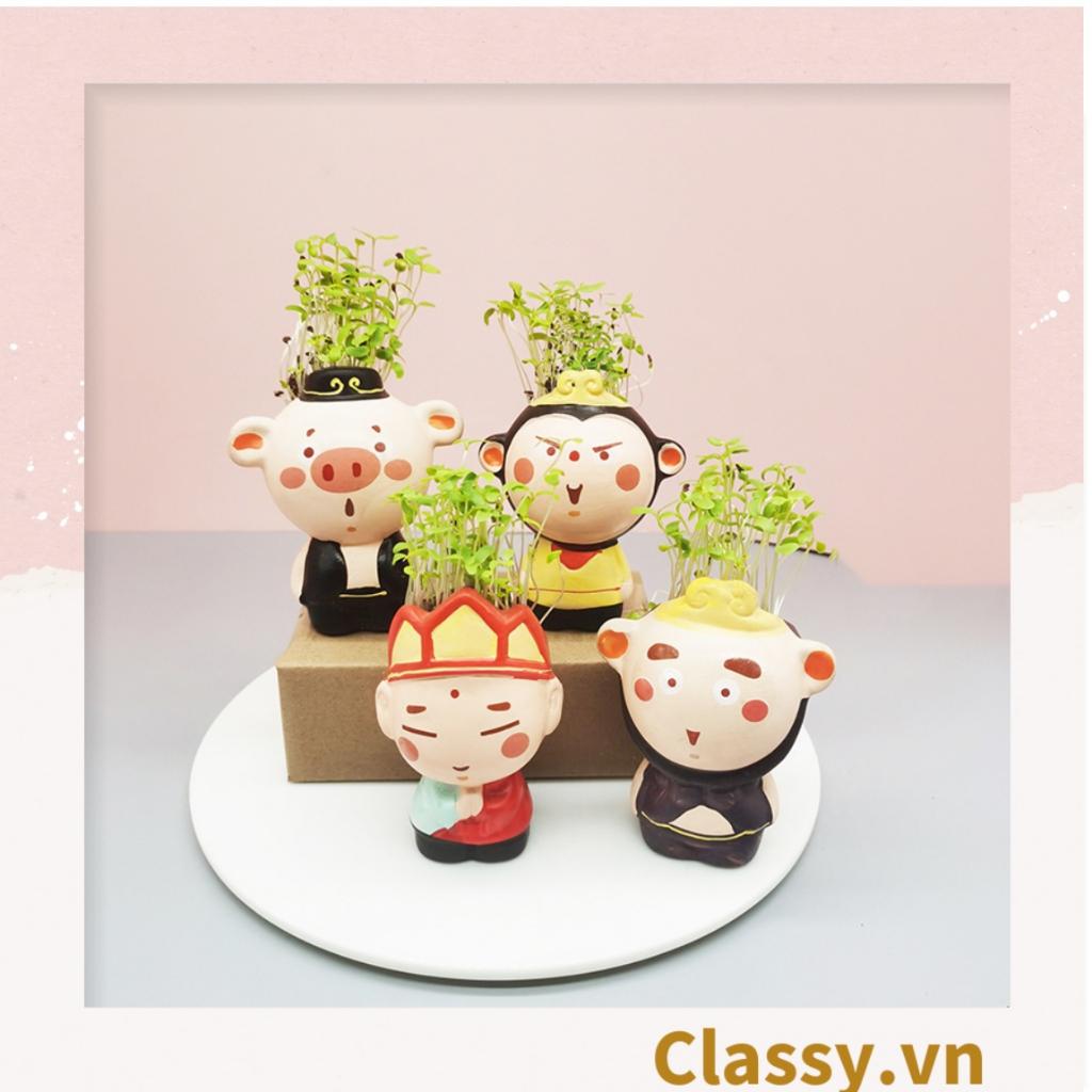 Chậu cây mini Classy hình thầy trò đường tăng siêu dễ thương, tặng kèm hạt mầm PK1567