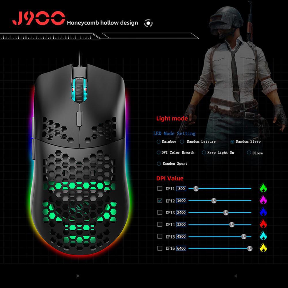 Chuột chơi game có dây HXSJ J900 USB RGB với sáu DPI có thể điều chỉnh Thiết kế tiện dụng cho máy tính xách tay Màu trắng