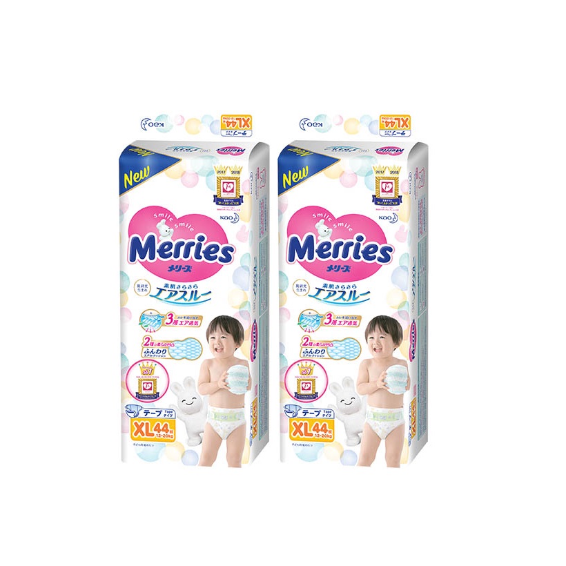 Combo 2 Tã/bỉm dán Merries size XL - 44 miếng (Cho bé 12 - 20 kg)