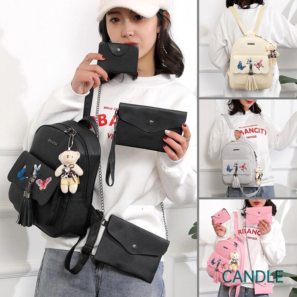 Set 4 Ba Lô Túi Ví Nữ Da Pu Thời Trang Hàn