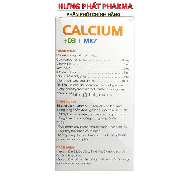 Viên uống calcium D3 MK7 Vinaphar – Hộp 100 viên